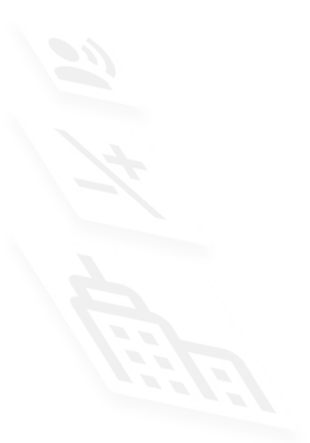 A stack of three floating icons: a person on the phone, a calculator, and a building, representing business consultation.