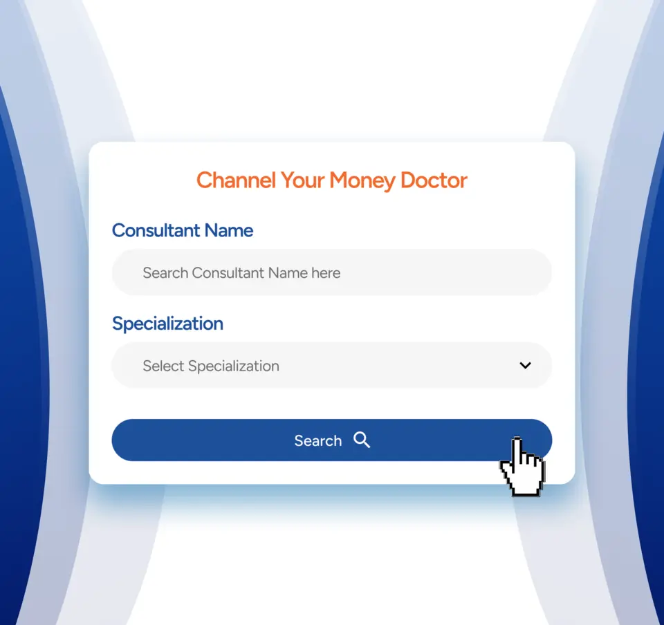 A website search form for finding a financial consultant by name or specialization.