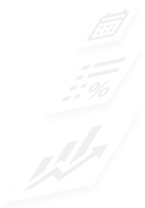 A stack of three floating icons: a calendar, a checklist with a percentage, and a bar chart with an upward trend arrow.